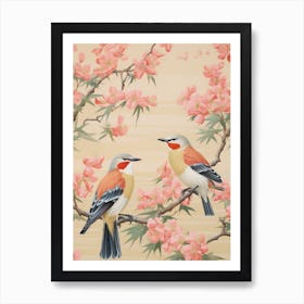 Vintage Japanese Inspired Bird Print Cedar Waxwing 2 Art Print