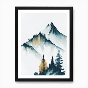 Mountain And Forest In Minimalist Watercolor Vertical Composition 190 Art Print