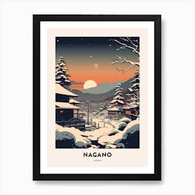 Winter Night  Travel Poster Nagano Japan 2 Art Print