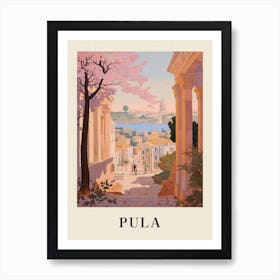 Pula Croatia 1 Vintage Pink Travel Illustration Poster Art Print