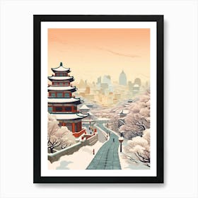 Vintage Winter Travel Illustration Beijing China 2 Art Print