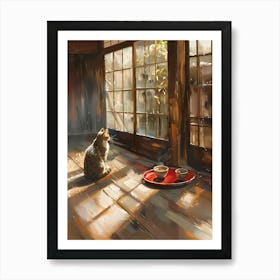 Cat Sitting In Front Of Window Art Print