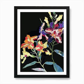 Neon Flowers On Black Statice 2 Art Print