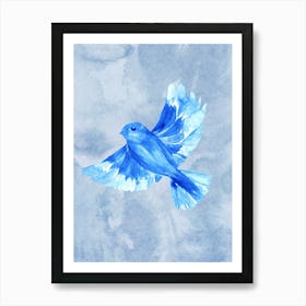 Blue Bird Watercolor Painting Art Print