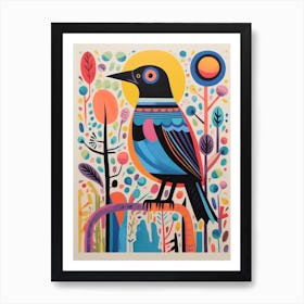 Colourful Scandi Bird Crow 3 Art Print