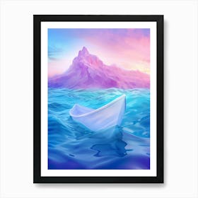 White Boat In The Ocean Art Print