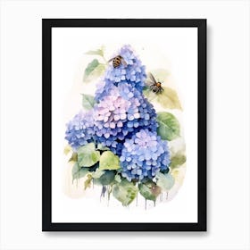 Beehive With Hydrangea Watercolour Illustration 1 Art Print