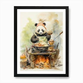 Panda Art Cooking Watercolour 3 Art Print