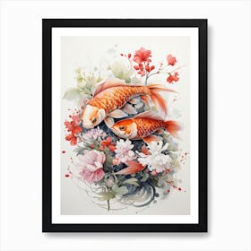 Koi Fish, Japanese Brush Painting, Ukiyo E, Minimal 2 Art Print