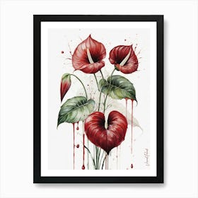 Red Anthuriums Flowers Abstract 3. Art Print