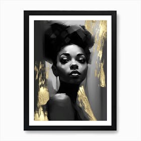 Black Girl with Gold Abstract 14.1 Art Print