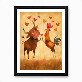 Cow And Rooster Art Print