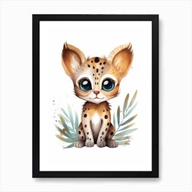 Watercolour Jungle Animal Baby Ocelot 4 Art Print
