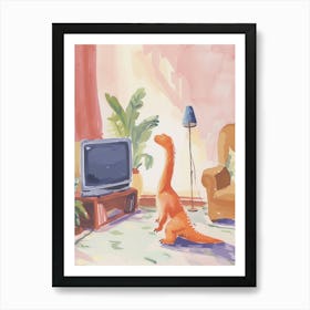 Dinosaur In The Living Room With A Tv 1 Art Print