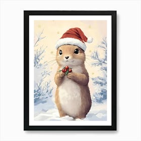 Santa Hat Squirrel Art Print