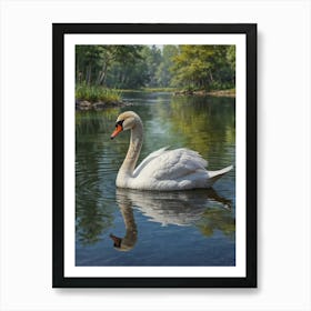 Swan In Water Art Print