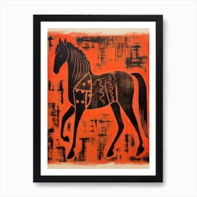 Horse, Woodblock Animal  Drawing 3 Art Print