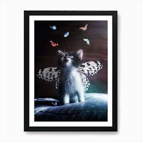 Cute Butterfly Kitten on a pillow Art Print