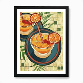 Mai Tai Illustration On A Tiled Background Art Print