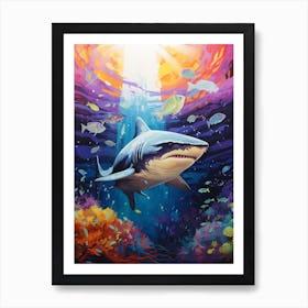  A Whitetip Reef Shark Vibrant Paint Splash 2 Art Print