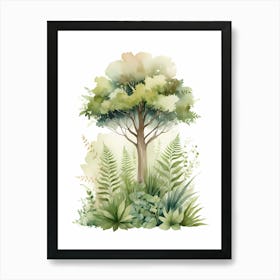 Watercolor Tree In The Forest Art Print