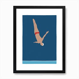 Wild swimmer diving into the sea Art Print