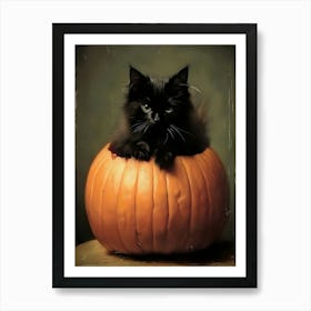 Black Cat In Pumpkin Art Print