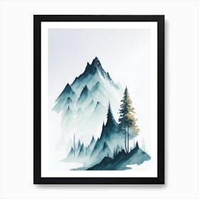 Mountain And Forest In Minimalist Watercolor Vertical Composition 140 Art Print