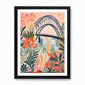 The Sydney Harbour Bridge   Sydney, Australia   Cute Botanical Illustration Travel 2 Art Print