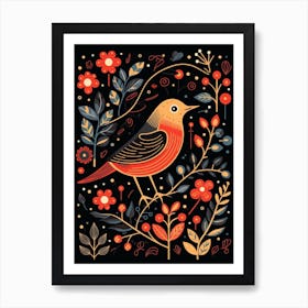 Folk Bird Illustration Hermit Thrush 4 Art Print