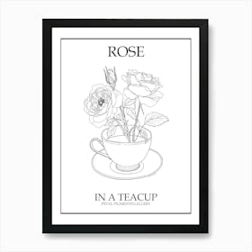 Rose In A Teacup Line Drawing 3 Poster Art Print