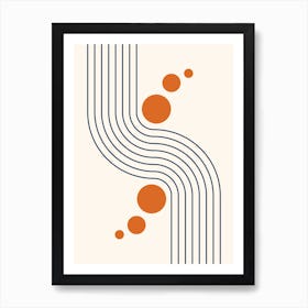 Modern Rainbow and Sun Abstract Geometric Lines in Navy and Burnt Orange 2 Art Print