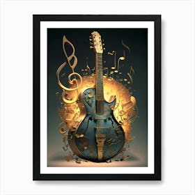 Guitar With Music Notes Art Print