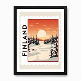 Retro Winter Stamp Poster Lapland Finland 2 Art Print