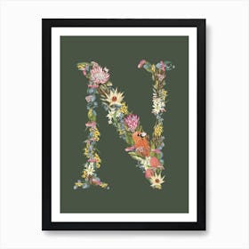 N Olive Alphabet Letter Art Print