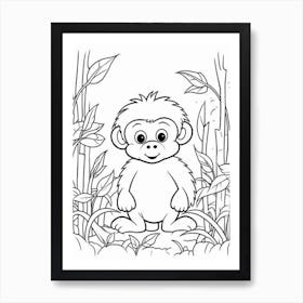 Line Art Jungle Animal Orangutan 4 Art Print