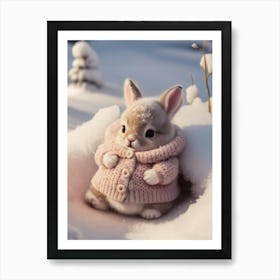Cute Bunny In The Snow Art Print