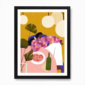 Spaghetti And Wine Orange & Pink Art Print