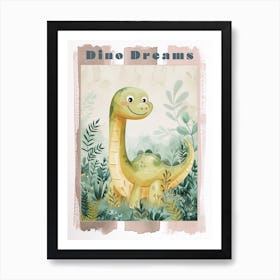 Cute Cartoon Dinosaur Watercolour 3 Poster Art Print