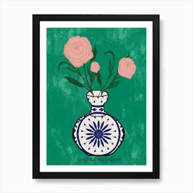 Pink Roses In A Vase 1 Art Print