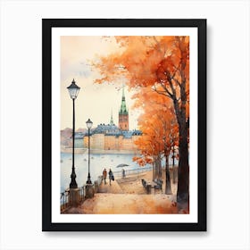 Stockholm Sweden In Autumn Fall, Watercolour 2 Art Print