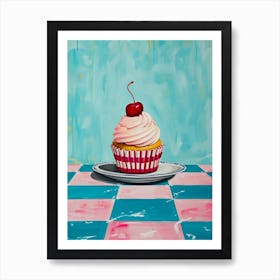 Cupcake Pink & Blue Checkerboard Art Print