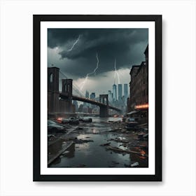 Lightning Over New York City Art Print