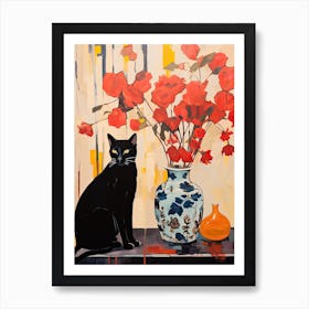 Bleeding Heart Flower Vase And A Cat, A Painting In The Style Of Matisse 1 Art Print