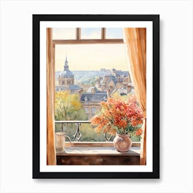 Window View Of Luxembourg City Luxembourg In Autumn Fall, Watercolour 3 Art Print
