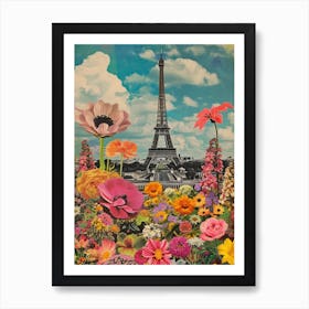 Paris   Floral Retro Collage Style 4 Art Print