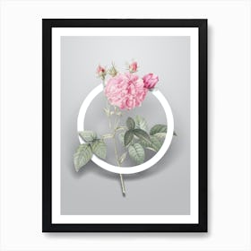 Vintage Pink Agatha Rose Minimalist Flower Geometric Circle on Soft Gray n.0318 Art Print