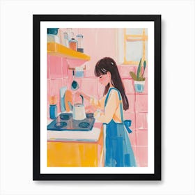 Girl Putting The Kettle On Lo Fi Kawaii Illustration 3 Art Print