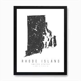 Rhode Island Mono Black And White Modern Minimal Street Map Art Print