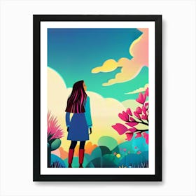 Luxmango Bold Woman Looking At Clouds And Sky, Illustration Art Print